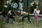 Training Wrestleps. 1975, Cardboard, Oil on Canvas, 50×70, National Gallery of Armenia