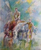 Horses on the River Bank. 1997, Paper, Pastel, 56×41, Family Property