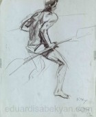 Athlete, Cycle “Hrazdan”. 1960,  Paper, Pencil, 42×32, Family Property