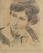Նկարչուհի Արփենիկ Նալբանդյանի դիմանկարը. 1943, թուղթ, մատիտ, 30×23, Հայաստանի ազգային պատկերասրահ