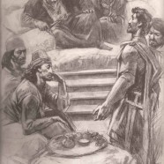 In Yazdegerd’s Tent. Illustration for the “Vardanank” by D. Demirchian. Paper, Pencil, Charcoal, Retouching, 47×36, National Gallery of Armenia
