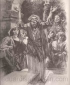 The Great Mistress at the Tomb of Hamazasp. Illustration for the “Vardanank” by D. Demirchian. Paper, Pencil, Charcoal, Retouching, 47×36, National Gallery of Armenia