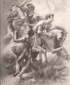Պատանի ռազմիկների ձիամարտը, Դերենիկ Դեմիրճյանի «Վարդանանք» պատմավեպի նկարազարդում. թուղթ, մատիտ, ածուխ, ռետուշ, 48×36, Հայաստանի ազգային պատկերասրահ