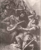 Ռազմիկների պարը, Դերենիկ Դեմիրճյանի «Վարդանանք» պատմավեպի նկարազարդում. թուղթ, մատիտ, ածուխ, ռետուշ, 48×36, Հայաստանի ազգային պատկերասրահ