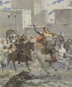 Illustration for the “The Capture of the Fortress of Tmuk” by H. Tumanyan. 1955, Cardboard, Oil on Canvas, 31×24, National Gallery of Armenia