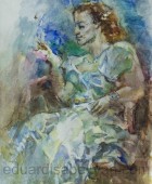 Նստած կինը. 1993, թուղթ, ջրաներկ, 57×43, ընտանիքի հավաքածու